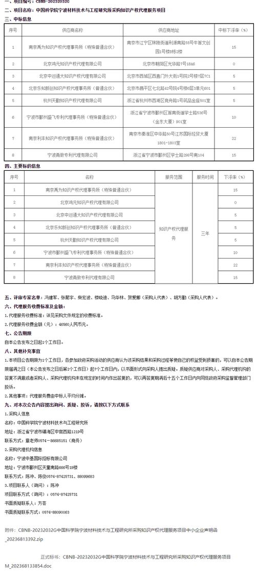 中國科學院寧波材料技術與工程研究所采購知識產權代理服務項目的中標結果公告